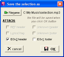 mp3 Editor Save selection dialog