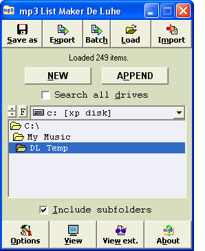 mp3 List Maker De Luhe main window