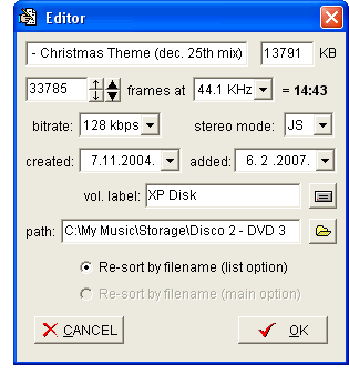 mp3 List Maker De Luhe item editor window